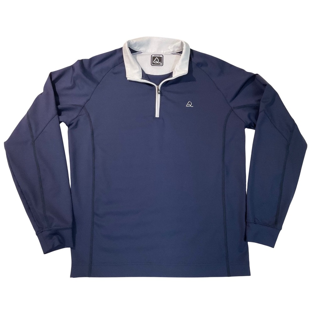 Deolax Mens Quarter Zip Pullover Navy Blue White Performance Golf Top Size M‎